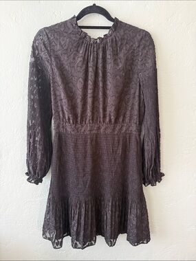 Whistles Black Long-Sleeve Textured Mini Dress